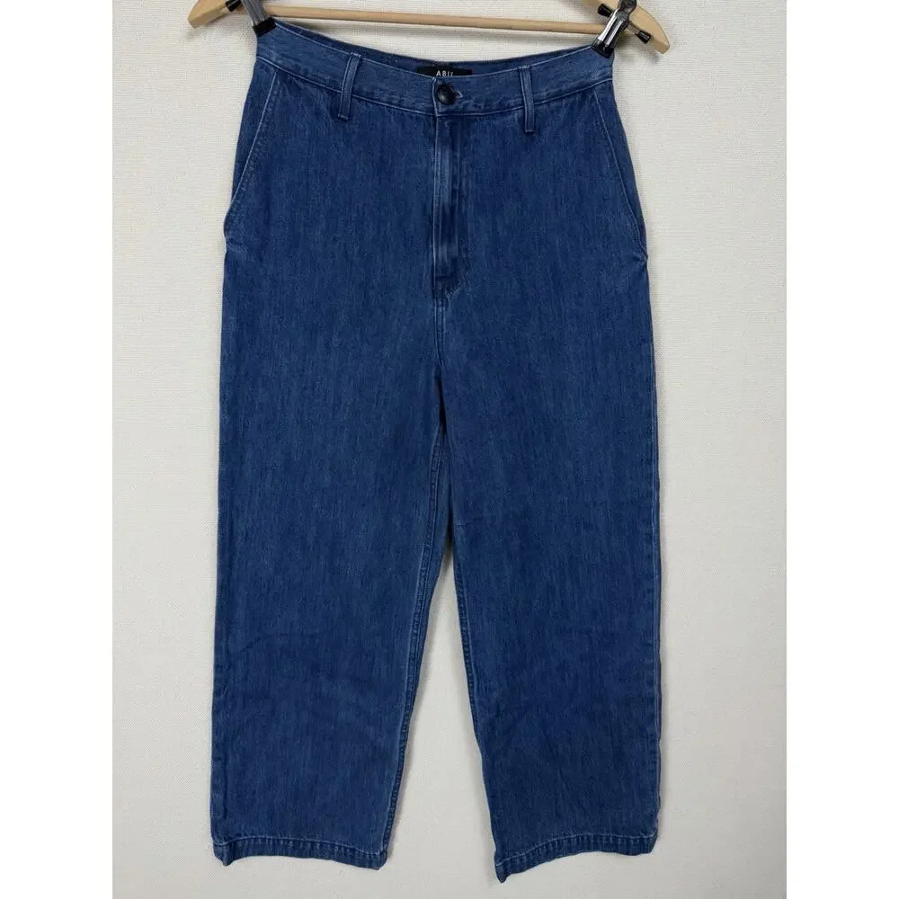 ABLE Jeans Women's 26 Cropped‎ Dark Wash Chino Wide Legs Slash Pockets